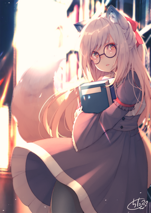 Fox Girl with Glasses Holding Books