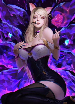 Ahri Fox Girl with Blonde Hair and Heart