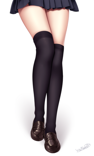 Anime Girl in School Uniform with Thigh-High Stockings