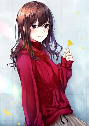 Anime girl with brown hair and red sweater