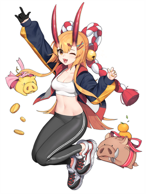 Anime girl with horns and pig plushies