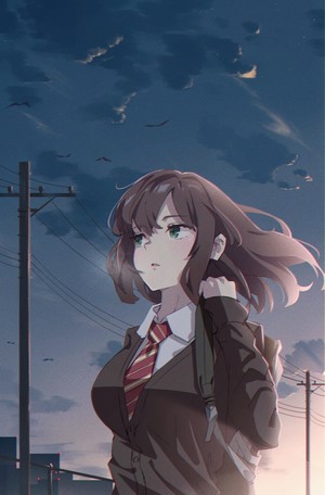 Anime girl in school uniform walking