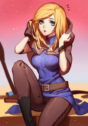Anime girl with blonde hair and blue eyes