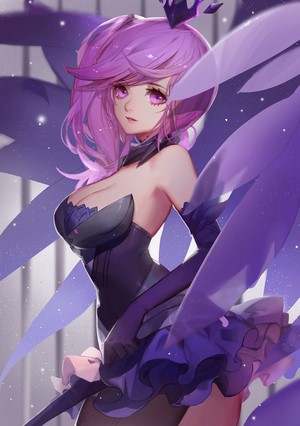 Anime Girl with Purple Hair and Wings