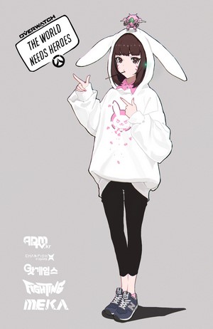 D.Va from Overwatch wearing a bunny hoodie