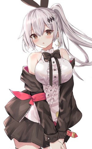Anime girl with white hair and bunny ears