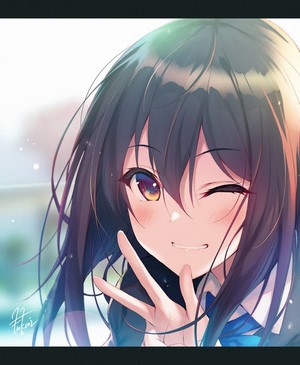 Anime girl with brown hair winking