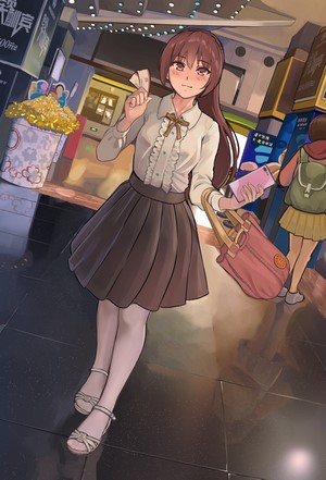 Anime girl holding tickets and phone