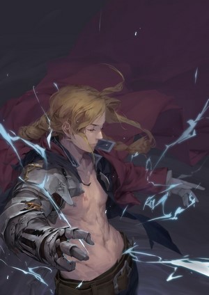Edward Elric from Fullmetal Alchemist with lightning