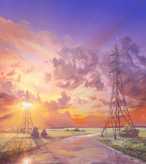 Power lines at sunset in Everlasting Summer