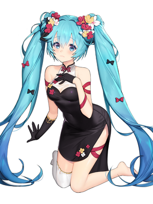 Hatsune Miku from Vocaloid in a black dress