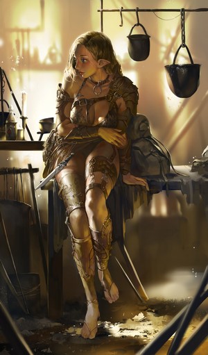 Fantasy Elf Portrait with Armor and Dagger
