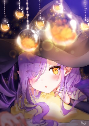 Witch with purple hair and orange eyes from Mabinogi