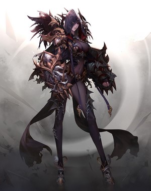 Warrior woman with dark armor and hood