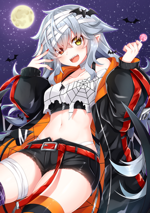 Anime girl in Halloween costume with lollipop