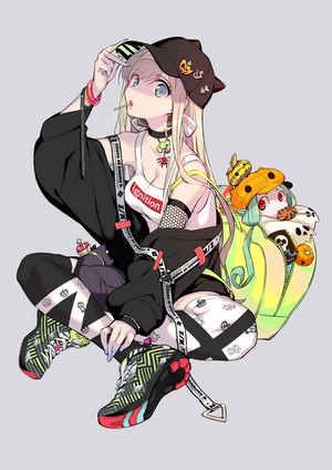 Anime girl with Halloween-themed outfit and companion