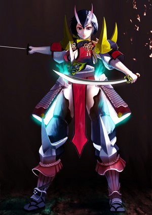 Anime girl in samurai armor holding swords