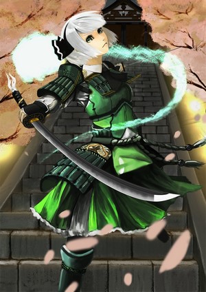 Touhou character in samurai armor with a sword