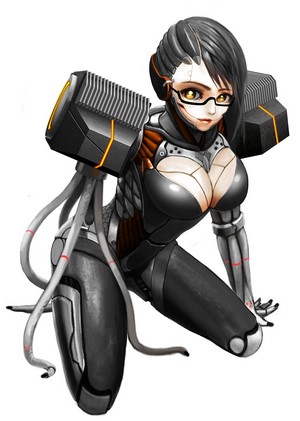 Mecha girl with glasses in a black bodysuit