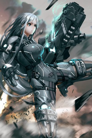 Futuristic Armored Anime Girl in Bodysuit