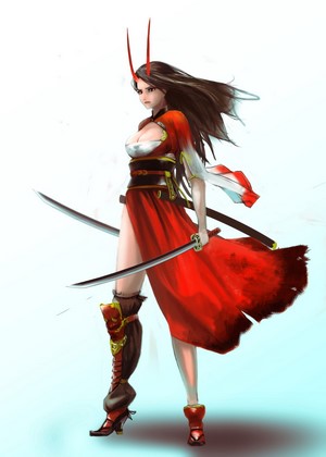 Anime girl with horns and swords