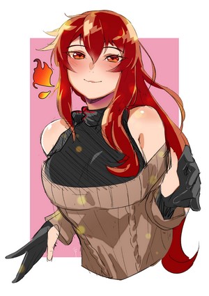 Redhead girl with a smug face and fire