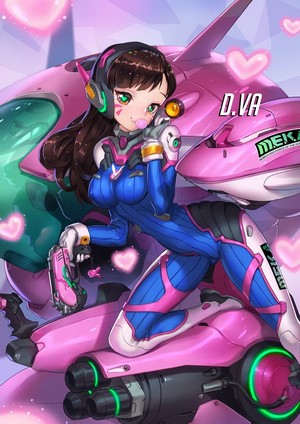 D.Va from Overwatch sitting on her mech