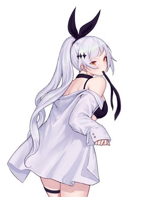 Anime girl with white hair and black ribbons