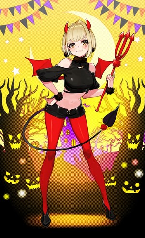 Anime girl in devil costume with trident