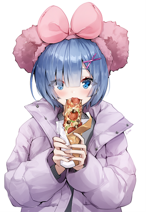 Rem from Re:Zero eating pizza