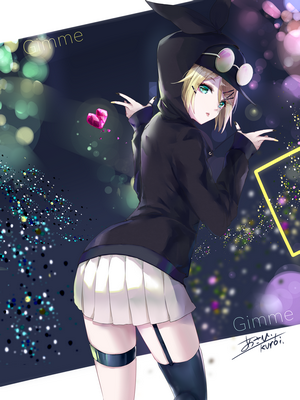 Anime girl in bunny hoodie with skirt