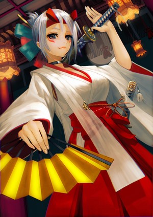 Miko with Katana and Fan