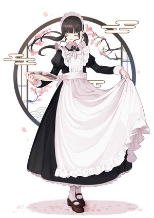 Anime girl in maid outfit holding a tray