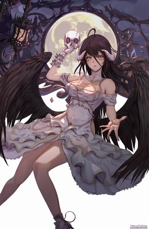 Albedo from Overlord holding a skull