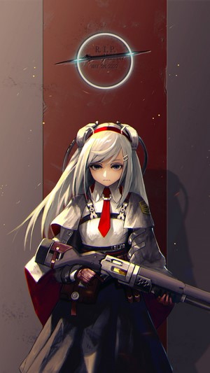 Anime girl with a shotgun in front of a tombstone