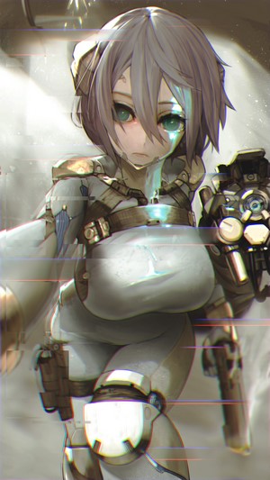 Anime girl in white bodysuit with guns