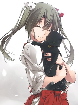 Zuikaku from Kantai Collection holding a black cat