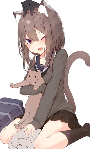 Mayogii Cat Girl with Cats and School Uniform