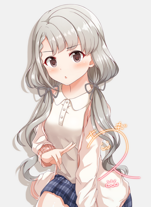 Anime girl with grey hair and pigtails
