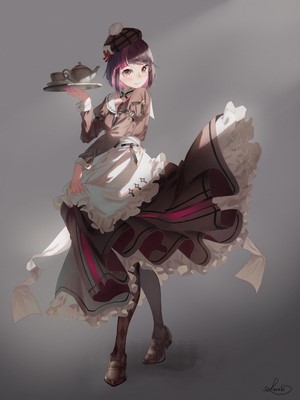 Anime girl in maid outfit serving tea
