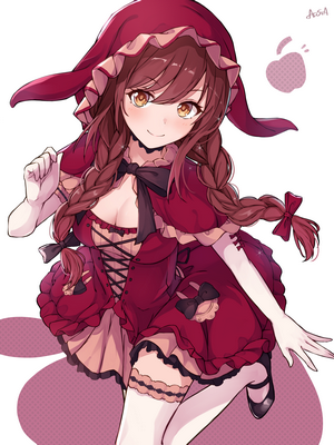 Anime girl in red hooded dress with braids