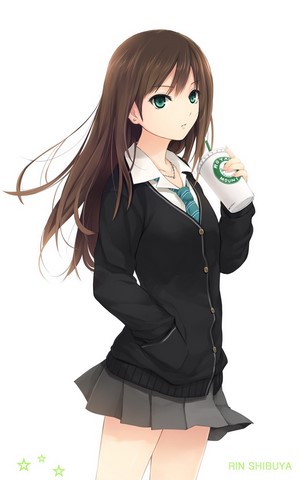 Rin Shibuya from Coffee-Kizoku holding a drink