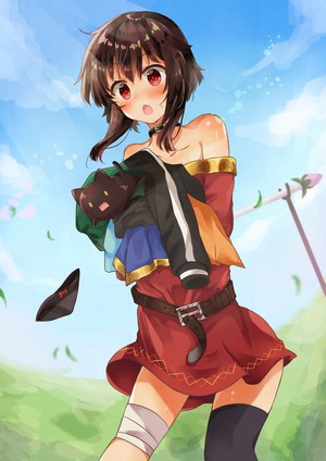 Megumin from KonoSuba holding clothes