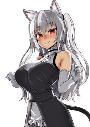Asanagi Cat Girl with Grey Hair and Red Eyes