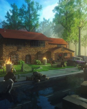 The Simpsons house in a post-apocalyptic setting