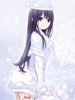 Girl in Santa costume with long hair