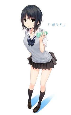 Girl in school uniform holding a bottle