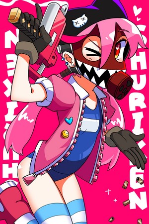 Anime girl with gas mask and gun