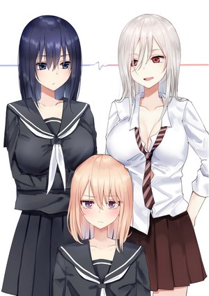 Three anime girls in school uniforms