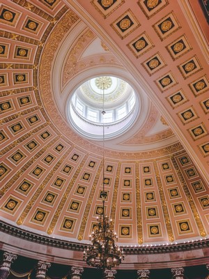 Interior of a grand dome with a chandelier